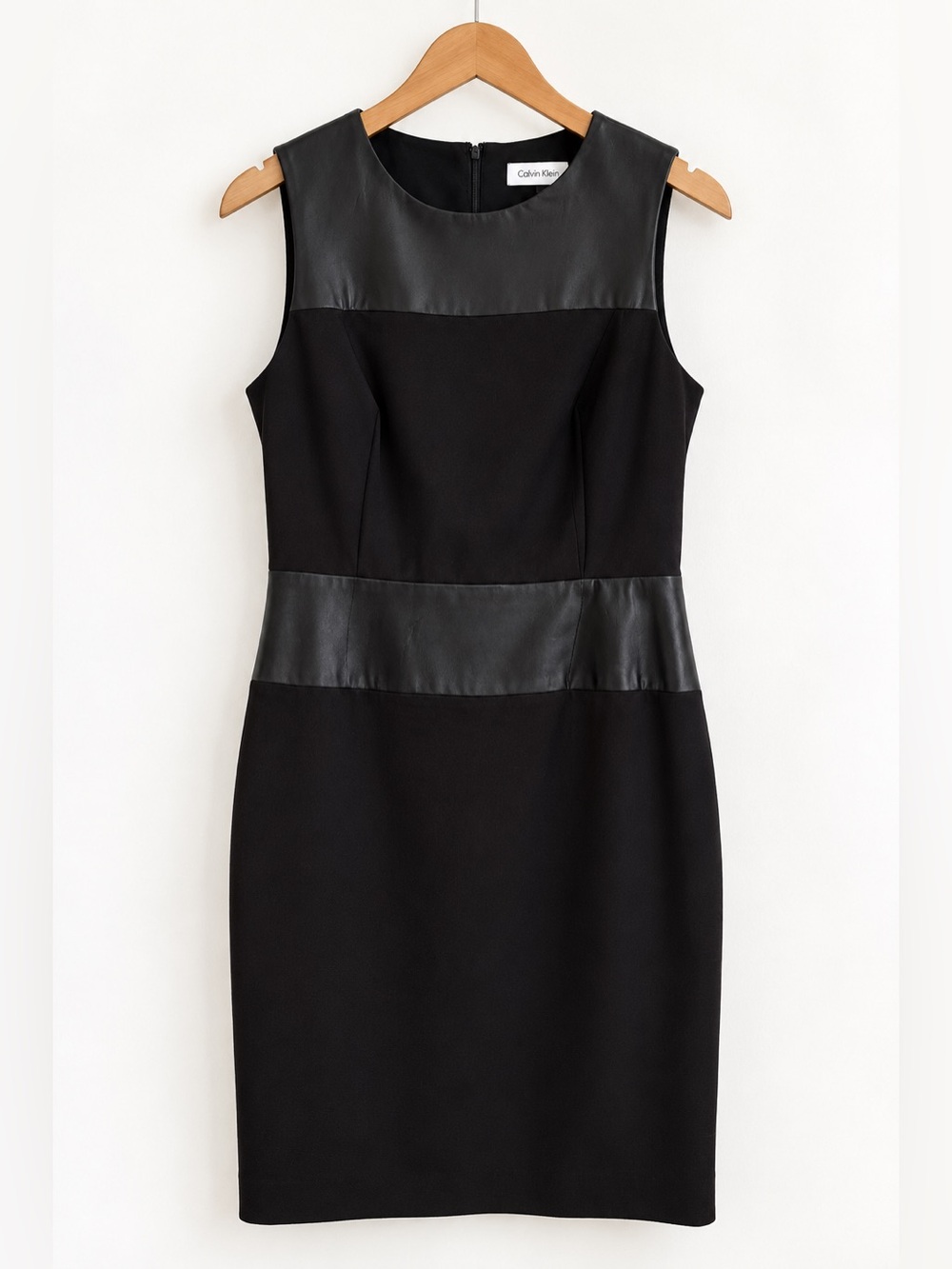 Calvin Klein Black Faux-Leather Trim Sheath Dress